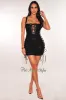 Black Leather Straps Lace Up Mesh Ruched Mini Dress sold by Hot Miami Styles