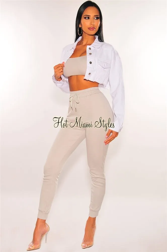 White Denim Long Sleeve Destroyed Back Cropped Jacket sold by Hot Miami Styles product image thumbnail 5