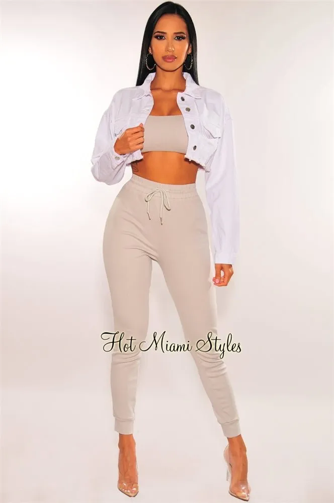 White Denim Long Sleeve Destroyed Back Cropped Jacket sold by Hot Miami Styles product image thumbnail 4
