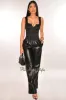 Black Sleeveless Zipper Bodysuit Faux Leather Palazzo Pants Two Piece sold by Hot Miami Styles