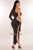 Black One Sleeve Cut Out Tie Up Slit Dress sold by Hot Miami Styles