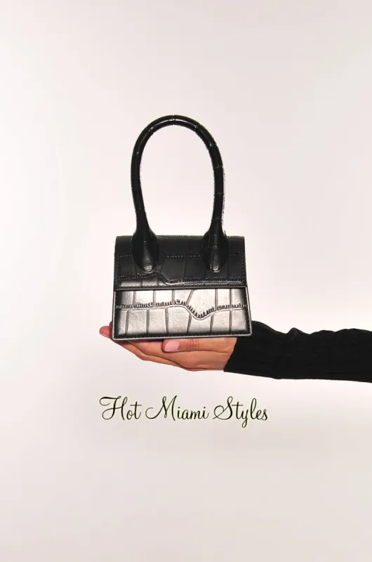Black Crocodile Style Small Bag with Handle Cross Body sold by Hot Miami Styles