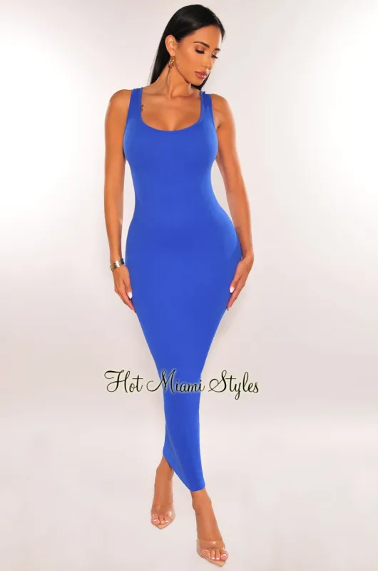 Royal Blue Ribbed Seamless Sleeveless Midi Dress sold by Hot Miami Styles