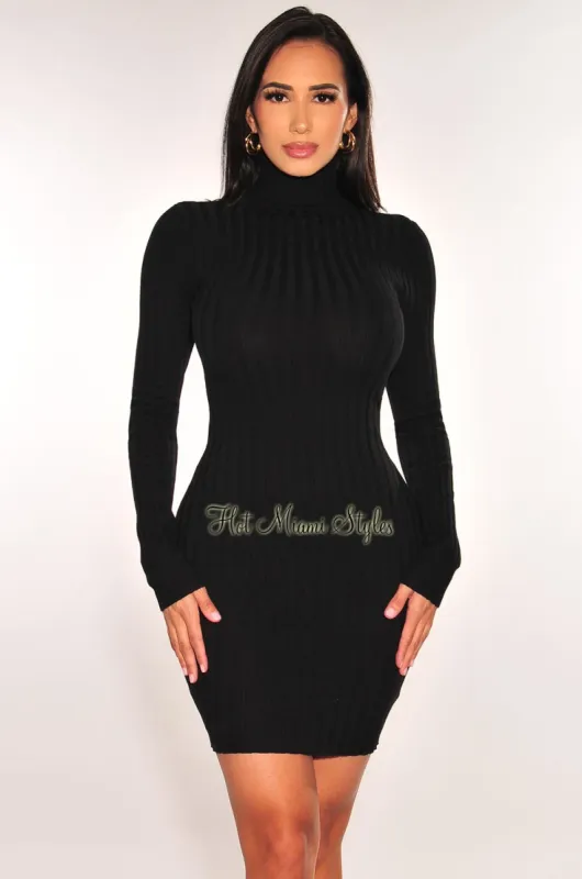 Black Ribbed Long Sleeves Turtleneck Dress sold by Hot Miami Styles