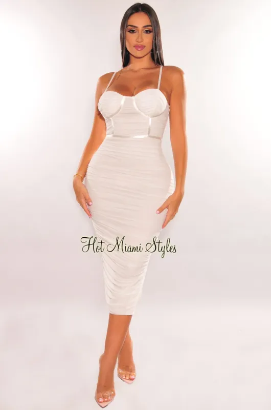 White Mesh Ruched Padded Bustier Slit Dress sold by Hot Miami Styles