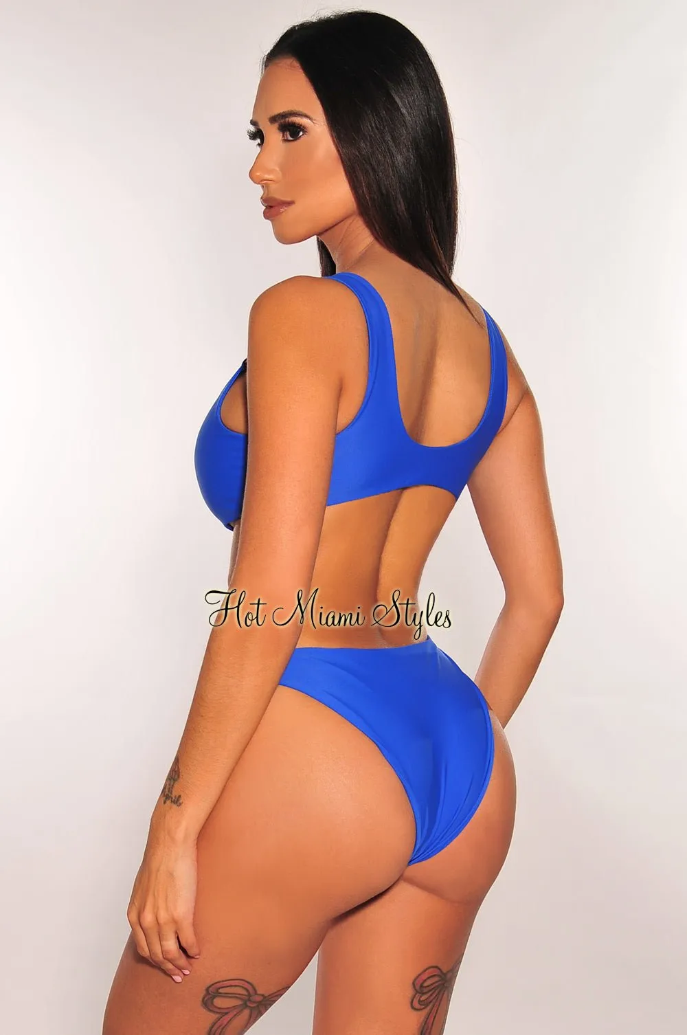 Royal Blue Sleeveless O-Ring Cut Out Swimsuit sold by Hot Miami Styles product image thumbnail 2
