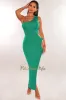 Emerald One Shoulder Cut Out Knotted Slit Dress sold by Hot Miami Styles