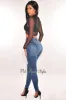 Dark Blue Denim Distressed Knee High Waist Skinny Jeans sold by Hot Miami Styles