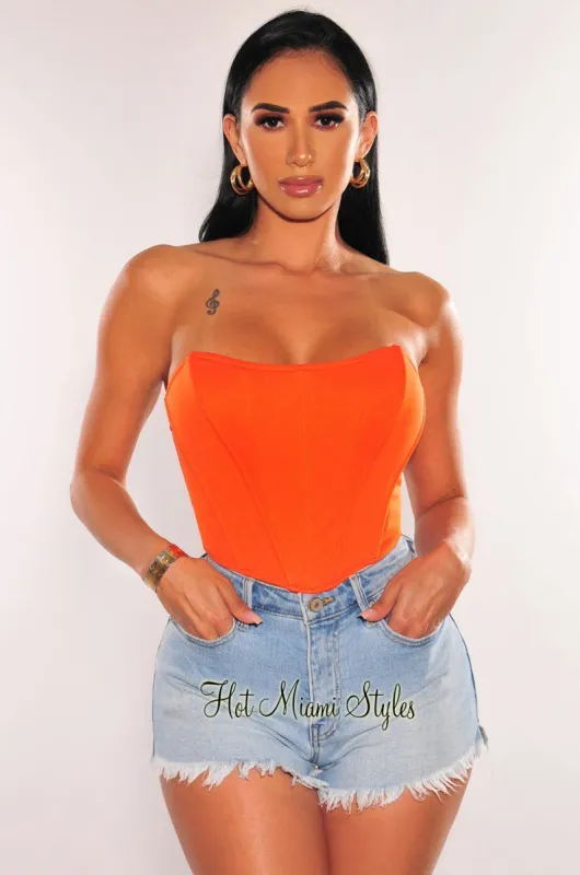Tangerine Bandeau Boned Corset Bustier Top sold by Hot Miami Styles