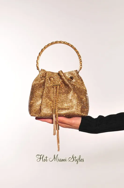 Gold Fashion Rhinestone Drawstring Handle Cross Body sold by Hot Miami Styles