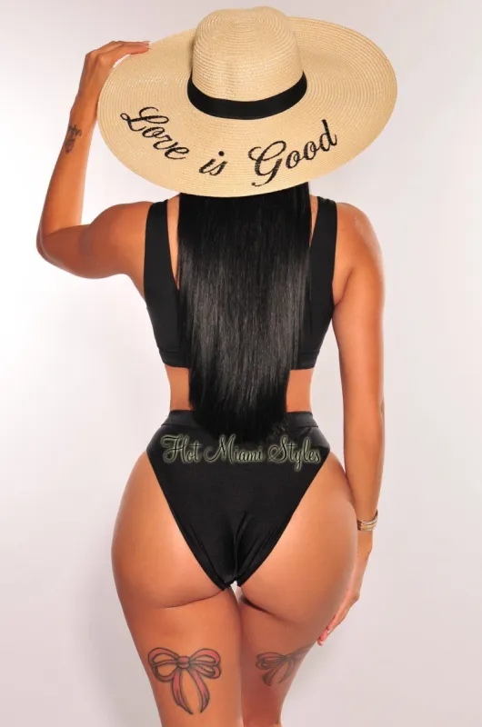 Natural Straw Embroidered “Love Is Good” Floppy Hat sold by Hot Miami Styles