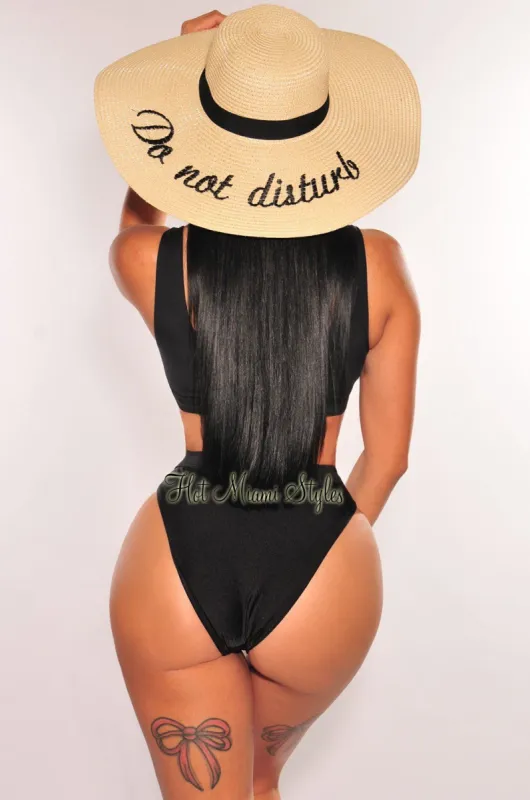 Natural Straw Embroidered “Do Not Disturb” Floppy Hat sold by Hot Miami Styles