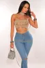 Nude Rhinestone Halter Strappy Crop Top sold by Hot Miami Styles