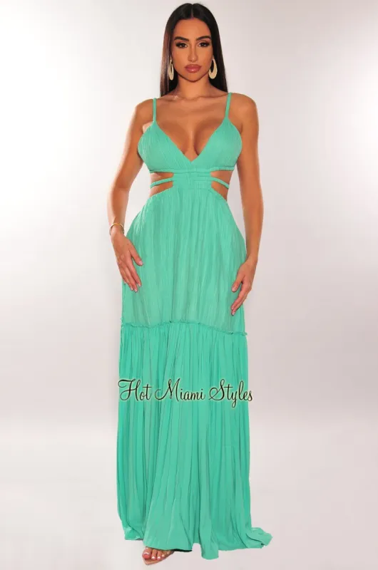 Mint Green V Neck Strappy Cut Out Maxi Dress sold by Hot Miami Styles