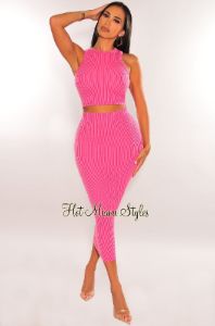Pink Ribbed Racerback Skirt Two Piece Set sold by Hot Miami Styles