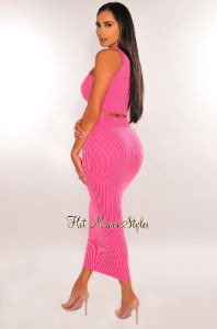 Pink Ribbed Racerback Skirt Two Piece Set sold by Hot Miami Styles