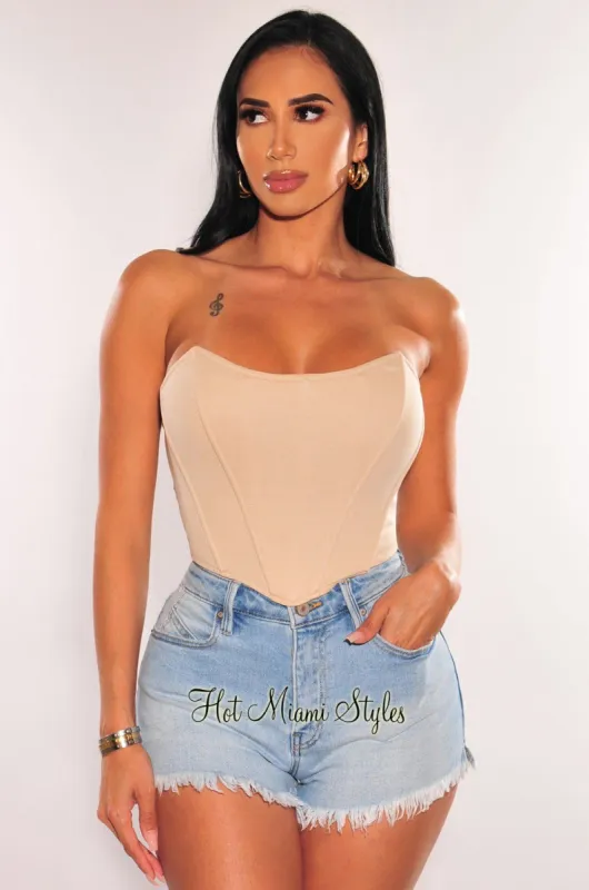 Cream Bandeau Boned Bustier Top sold by Hot Miami Styles