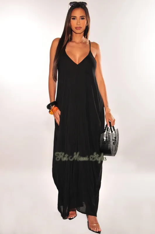 Black Spaghetti Straps V Neck Cover Up Maxi Dress sold by Hot Miami Styles
