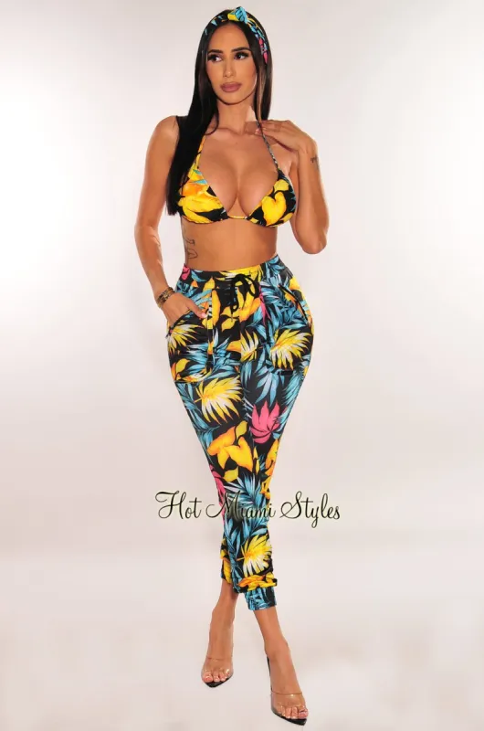 Black Floral Print High Waist Cargo Jogger Pants sold by Hot Miami Styles