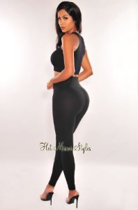 HMS ESSENTIALS: Black Ribbed Waist Snatch Leggings sold by Hot Miami Styles