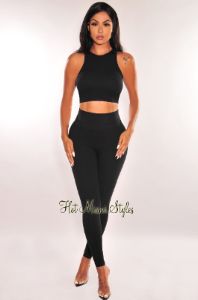HMS ESSENTIALS: Black Ribbed Waist Snatch Leggings sold by Hot Miami Styles