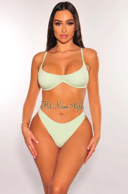Mint Ribbed Padded Spaghetti Straps Underwire Bikini Top sold by Hot Miami Styles