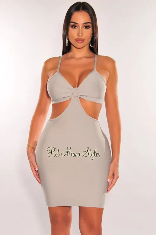 Light Gray Bandage Spaghetti Straps Knotted Cut Out Mini Dress sold by Hot Miami Styles