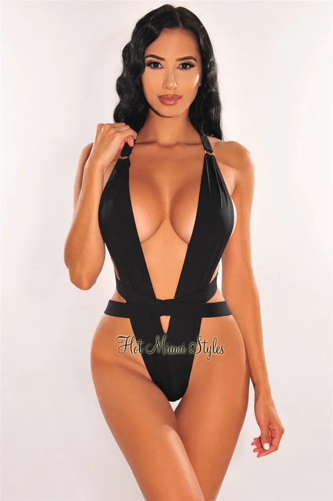 Black Cut Out Ultra High Cut One Piece Swimsuit sold by Hot Miami Styles product image thumbnail 2