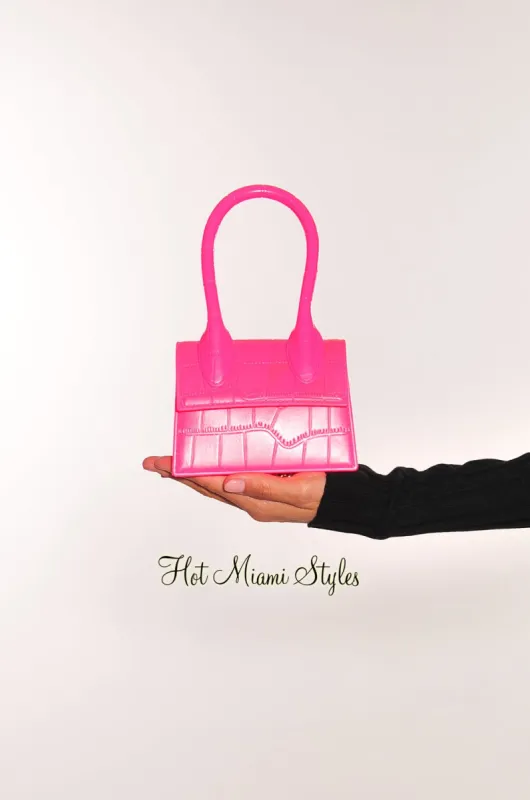 Hot Pink Crocodile Style Small Bag with Handle Cross Body sold by Hot Miami Styles