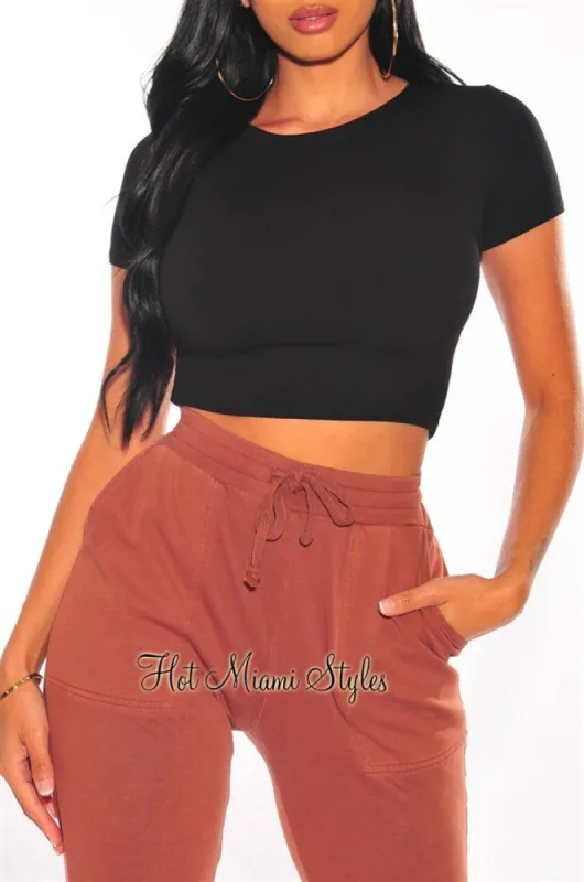 HMS Essential: Black Perfect Fit Round Neck Crop Top sold by Hot Miami Styles