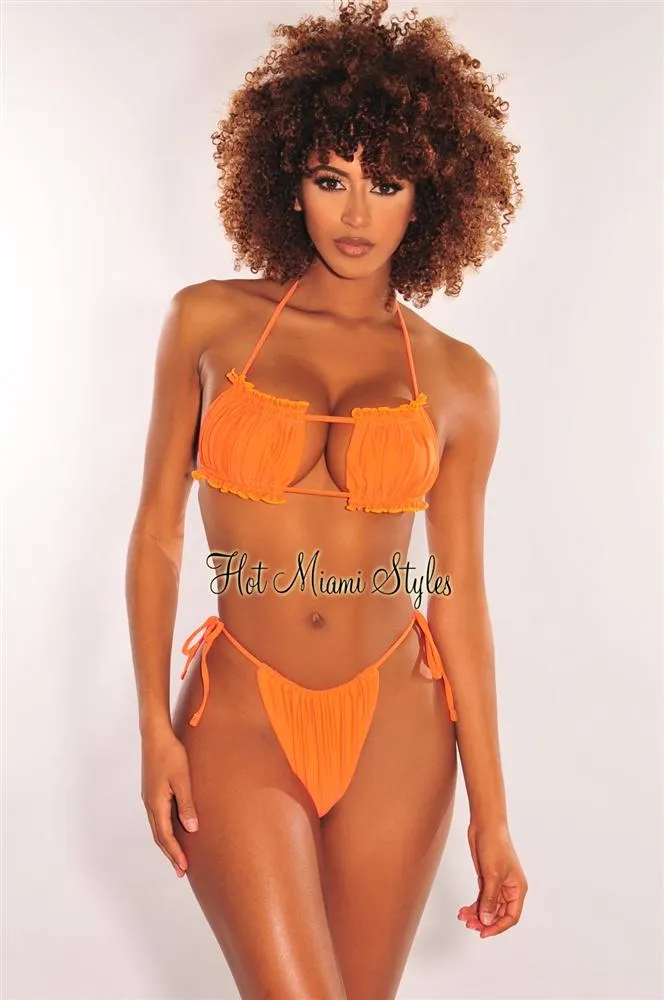 Tangerine Ruched Bust Frill Padded Bandeau Bikini Bottom sold by Hot Miami Styles product image thumbnail 2