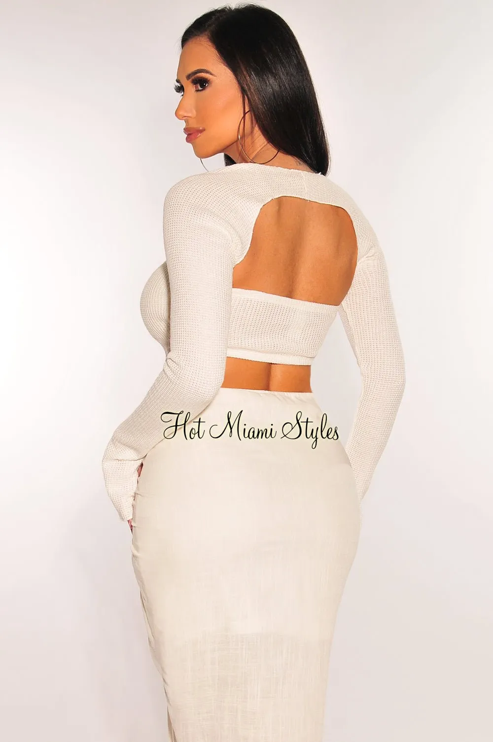 Off White Knit Hanky Hem Bandeau Top + Shrug Jacket sold by Hot Miami Styles product image thumbnail 2
