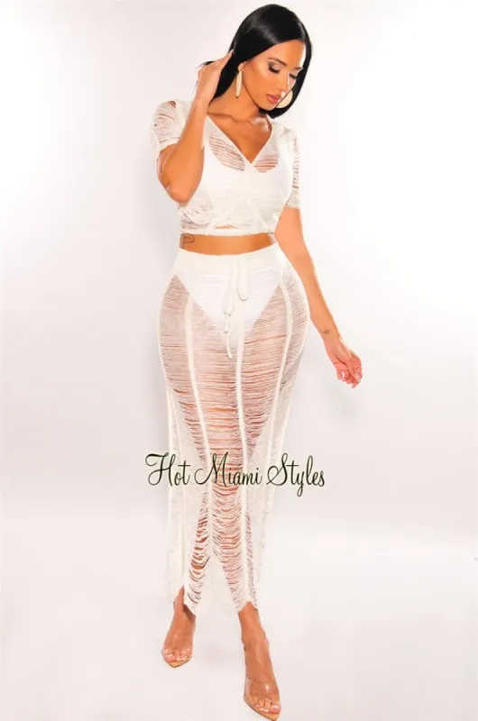 White Crochet Knit Sheer Skirt Two Piece Set Cover Up sold by Hot Miami Styles
