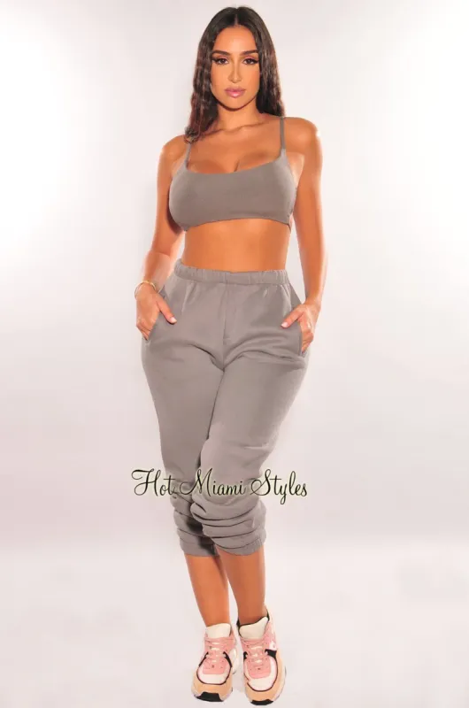 HMS Lounge: Dusty Gray High Waist Sweatpants Joggers sold by Hot Miami Styles