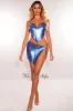 Royal Blue Metallic Chainmail Halter V Hem Crop Top sold by Hot Miami Styles