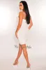 White Shimmery Spaghetti Strap Gold Chain Lace Up Mini Dress sold by Hot Miami Styles