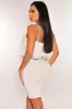 White Shimmery Spaghetti Strap Gold Chain Lace Up Mini Dress sold by Hot Miami Styles
