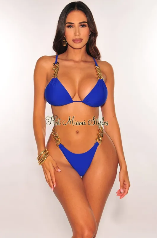 Royal Blue Gold Chain Scrunch Butt Bikini sold by Hot Miami Styles