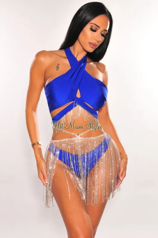 Silver Rhinestone Strap Fringe Skirt Cover Up sold by Hot Miami Styles