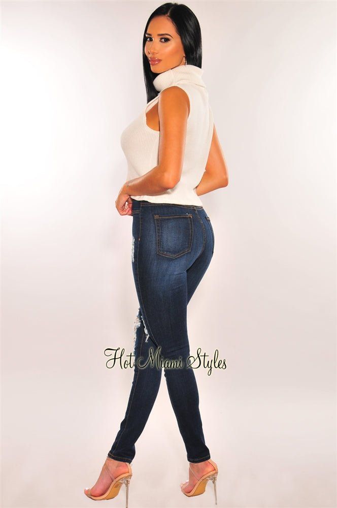 Off White Ribbed Knit Cowl Neck Sleeveless Top sold by Hot Miami Styles product image thumbnail 4