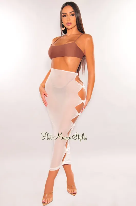 White Sheer Mesh Knotted Skirt Cover Up sold by Hot Miami Styles