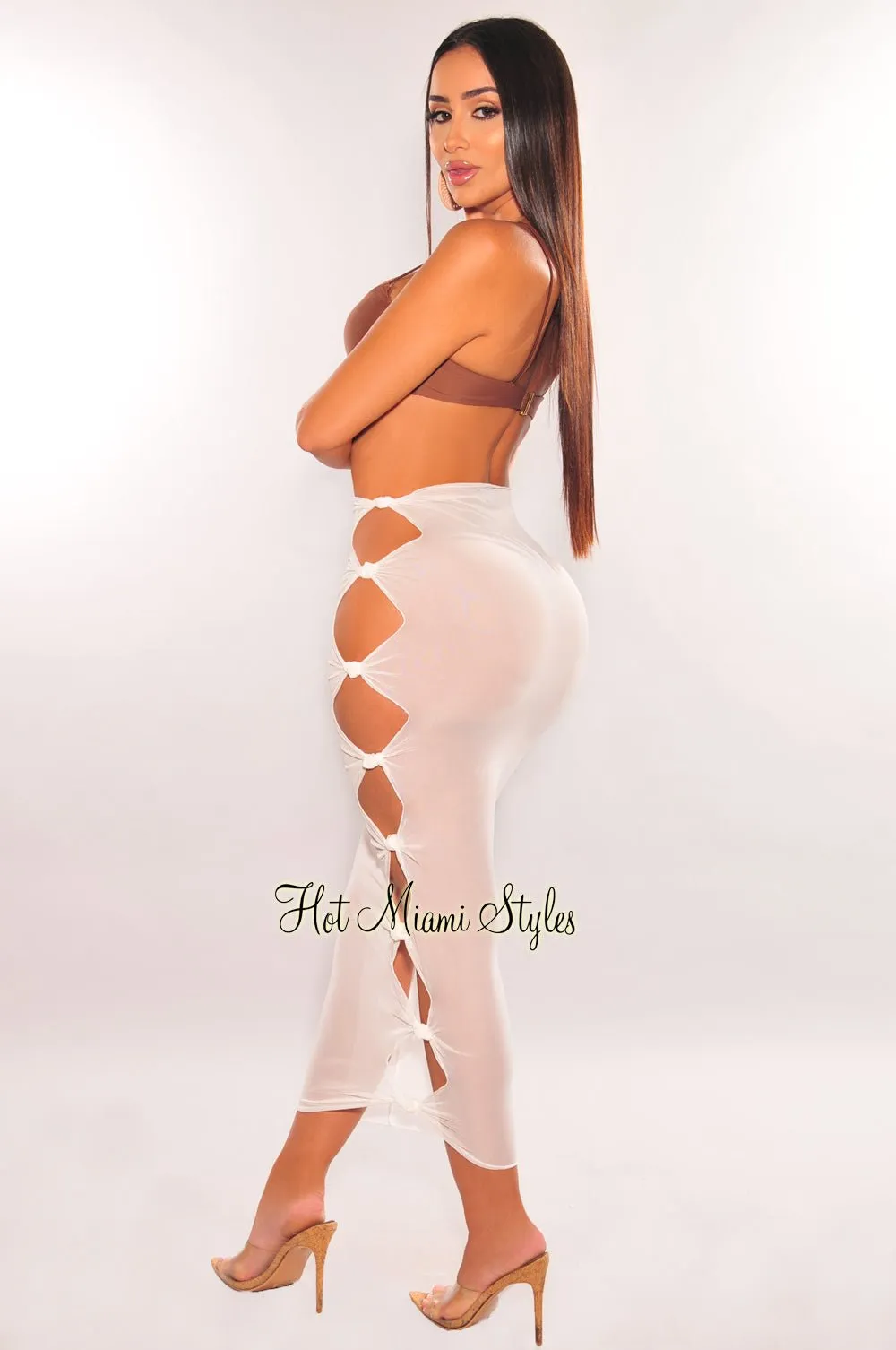 White Sheer Mesh Knotted Skirt Cover Up sold by Hot Miami Styles product image thumbnail 2