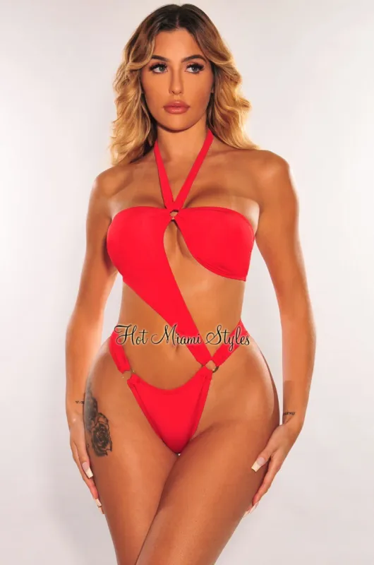 Red Halter O Ring Cut Out Swimsuit sold by Hot Miami Styles