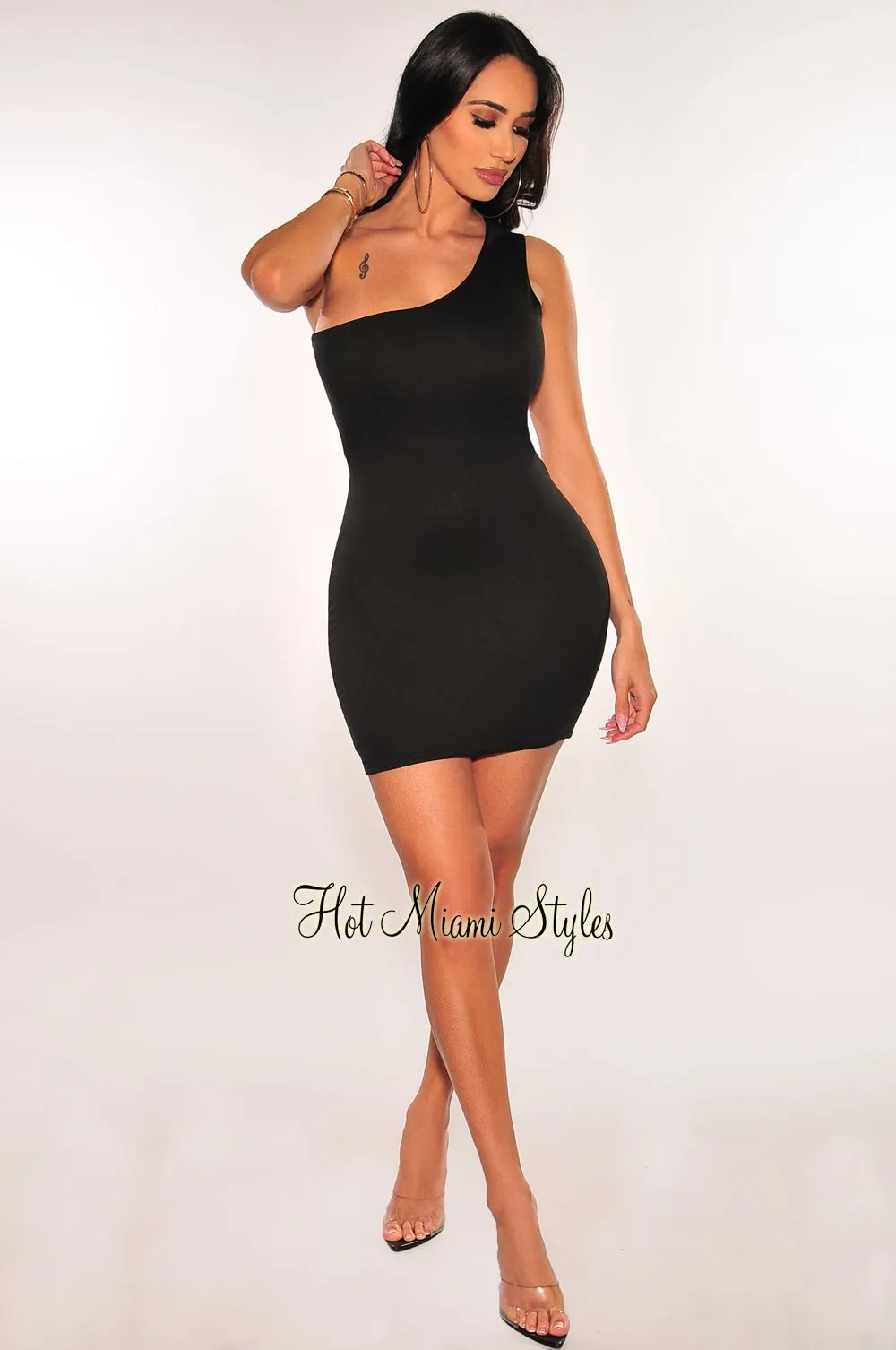 Black One Shoulder Cut Out Back Mini Dress sold by Hot Miami Styles product image thumbnail 4