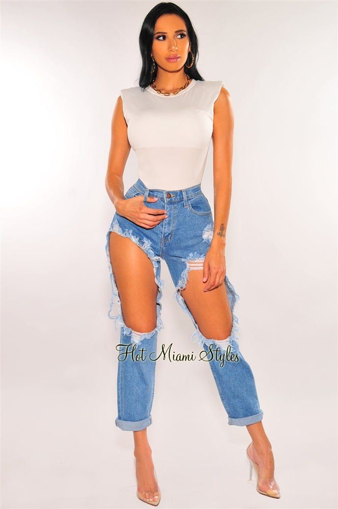 White Silky Padded Shoulder Bodysuit sold by Hot Miami Styles product image thumbnail 3