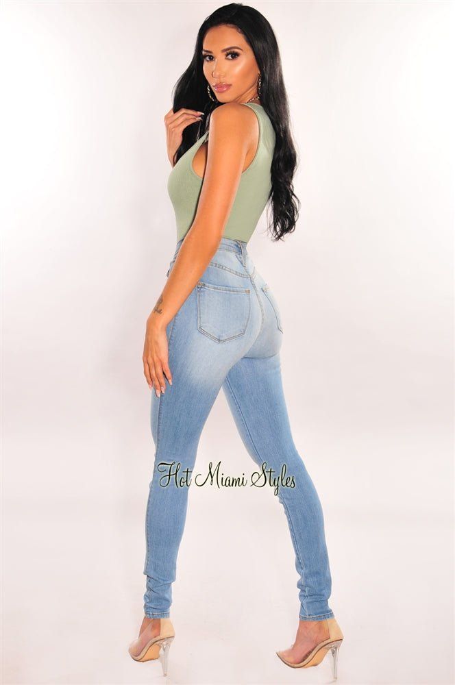 Sage Ribbed Round Neck Sleeveless High Cut Bodysuit sold by Hot Miami Styles product image thumbnail 4