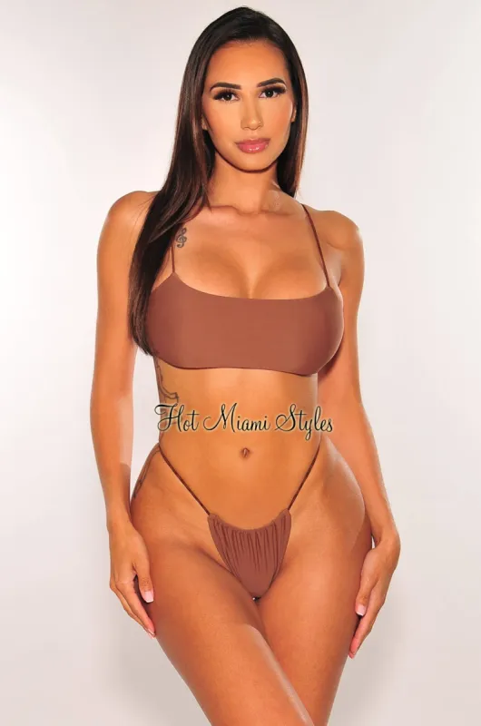 Chocolate Brown Seamless Elastic Straps Bikini sold by Hot Miami Styles
