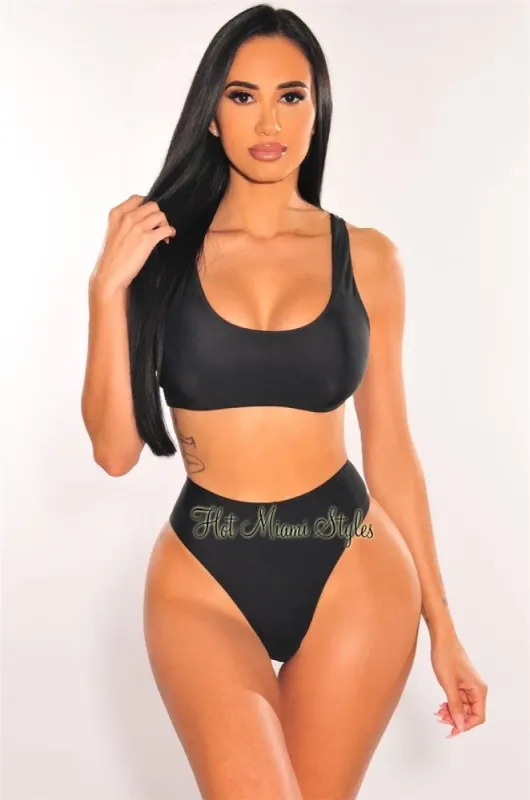 Black Padded Tank High Rise Bikini Bottom sold by Hot Miami Styles