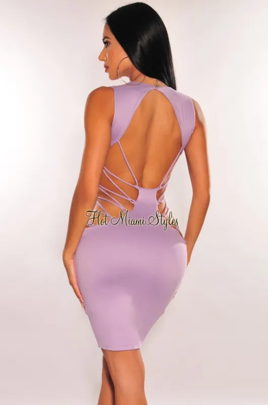 Lilac V Neck Sleeveless Strappy Open Back Dress sold by Hot Miami Styles