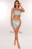 Sky Blue Rhinestone Mesh Chain Crop Top sold by Hot Miami Styles